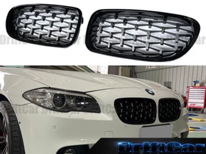DIAMOND SILVER BLACK FRAME GRILLE FIT F10 BMW F11 2011 2012 2013 2014 2015 2016 - Picture 1 of 4