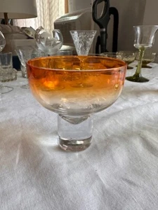 Hand Blown Glasses Margarita Cocktail Bowl Orange rim VINTAGE UNIQUE - Picture 1 of 8