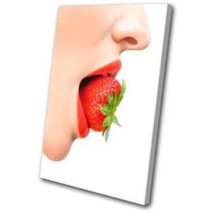 Food Kitchen Sexy Lips Strawberry SINGLE CANVAS WALL ART Picture Print VA - Picture 1 of 1