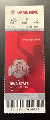 俄亥俄州对爱荷华州立大学2006年12月19日第九场比赛大学篮球票存根 — 第 1/2 张图片