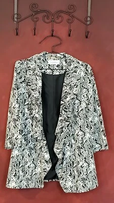 Calvin Klein 3/4 Sleeve Black & White Open Waterfall Blazer Size 8 Career Casual - Image 1 of 4