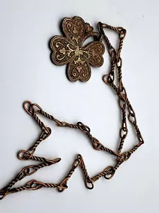 Vintage Copper Metal Necklace Pendant Clover Leaf - Picture 1 of 7