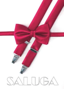 Men's bow tie bowtie and suspenders straps - raspberry - berry - Picture 1 of 1