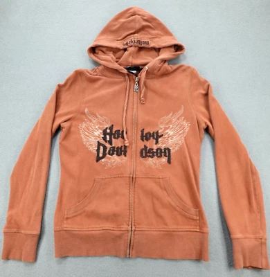 Harley Davidson Hoodie Jacket Full Zip Men's Size S Brown Embroidered Y2K - Image 1 of 4