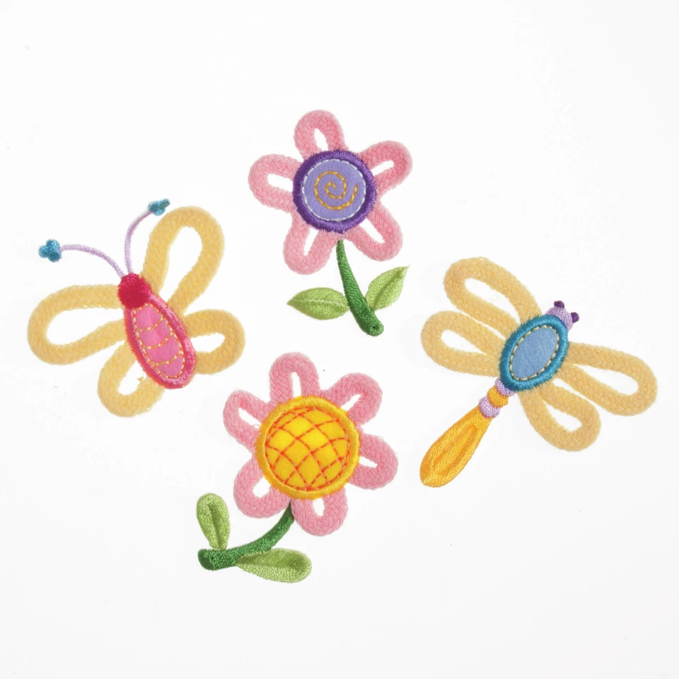 Set 4 butterfly and flower motifs - iron or sew patch appliqué embroidery - Image 1 of 1