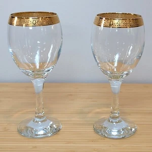 Vintage Circleware Kristall Goldrand Weinkelche, 2er Set Gläser, W1086 - Bild 1 von 7
