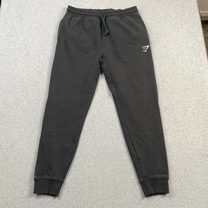 Gymshark Crest Joggers Mens Medium Fleece Athletic Sweatpants Black Sports Gym - Picture 1 of 15