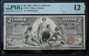 SCARCE 1896 $2 Silver Certificate Fr#247 Tillman Morgan PMG 12 Fine FREE S/H - Picture 1 of 2