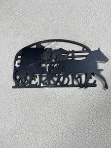 Vintage Cast Iron Metal Horse and Buggy Silhouette Welcome Amish Decor Sign 14" - Picture 1 of 4