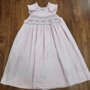 Smocked Pink Striped Watermelon Dress Size 4 Orient Expressed - Picture 1 of 6
