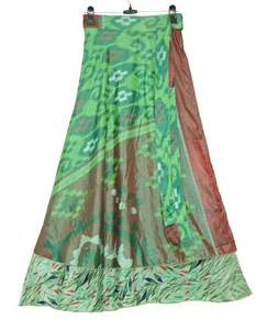 Sushila Vintage Green Silk Saree Magic Wrap Reversible Skirt Beach Dress Hippie - Picture 1 of 8