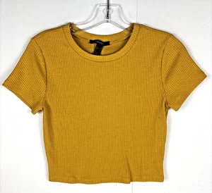 Forever 21 Rippstrick Kurzarm Crop Top Senfgelb M Stretch Freizeit - Bild 1 von 9