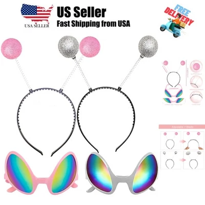 2 pares de diadema y gafas alienígenas, gafas de sol con lentes arco iris alienígenas, diadema Bop... Foto 1 de 4