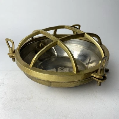 Vintage Brass Nautical Marine Ship Bulkhead Light Cage Cover 8" - Image 1 of 4