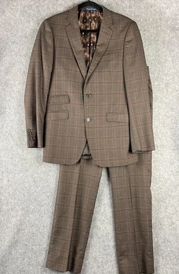 Traje de lavandería inglés de 2 piezas para hombre marrón ventana a cuadros Blazer 38R Pantalón 34x30 Foto 1 de 4