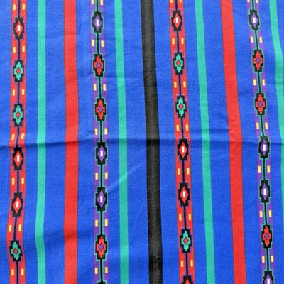 Vintage Southwestern Native American Blue Striped Cotton Fabric 39" L  x 44"W - Image 1 of 4