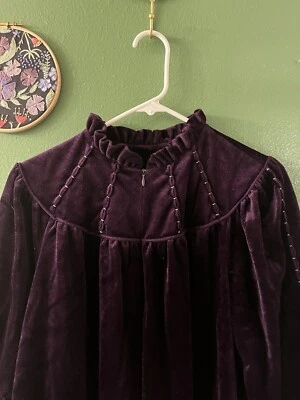 Vestido vintage casa roupão veludo roxo médio gótico bruxa medieval falha - Imagem 1 de 4