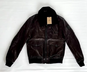 Belstaff Chart Shearling Trimmed Leather Aviator Jacket 38 UK 48 IT Medium £1295 - Picture 1 of 13