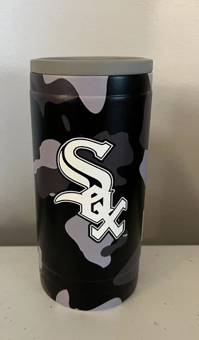 Chicago White Sox Slim Can Cooler, MLB Coozie Koozie Coolie Black, Grey Camo Cover