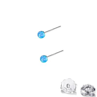 Pendientes solitario de plata de ley de 3 mm/5 mm azul rosa blanco ópalo PE4 Foto 1 de 4