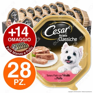Cesar Ricette Classiche Cibo per Cani con Vitello e Pollo - 42 Vaschette da 150g - Foto 1 di 1