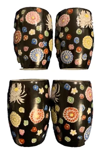 4 Vintage Chadwick? Handbemalte Porzellan Schwarz Blumen Tee Saki Tassen Becher Japan - Bild 1 von 6