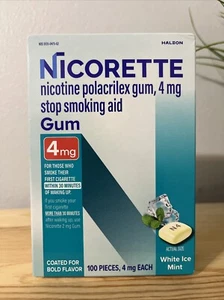 Nicorette 4 mg White Ice Mint Nicotine Gum Quit Stop Smoking Aid - 100 Count - Picture 1 of 4