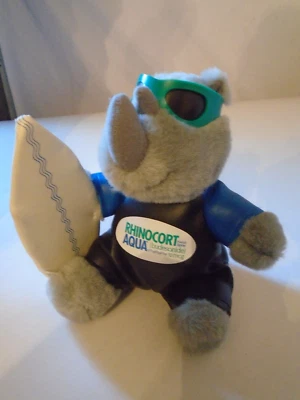 RhinoCort Aqua Nasal Spray Advertisement Surfer  Plush Rhinoceros 8” - Image 1 of 4