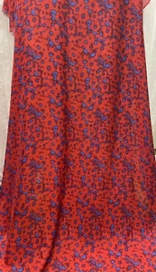 100% Silk French Georgette Vibrant Red W/ Blue Splotches Fabric By The Yard 60" - Picture 1 of 6