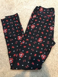 NEW Lularoe OS One Size Black Ursula Little Mermaid Leggings Shell Red Flower - Picture 1 of 2