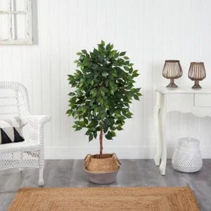 Nearly Natural Artificial Tree 4' Boho Handmade Cotton Jute Gray Woven Planter - Picture 1 of 4