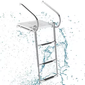 3-Step Telescoping Boat Boarding Ladder Folding Dock Ladder with Non-slip Steps - Picture 1 of 10