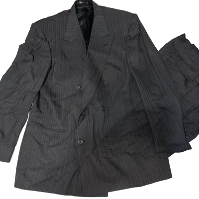 Vintage Pierre Cardin Double Breasted Striped Suit 44 30x33 - Image 1 of 4