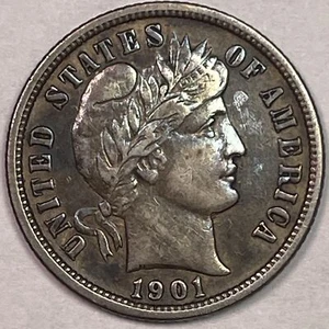 1901-O Barber Silver Dime Almost Uncirculated AU Coin #15646 - Picture 1 of 3