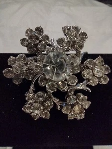 Vintage Strass Brosche Faux Diamant Silber Metall Brillant Glitzer - Bild 1 von 5