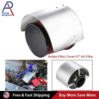  Air Intake Filter Heat Shield Cover+3'' Air Filter For Racing Car 2.5" To 3.5" - Image 1 of 4
