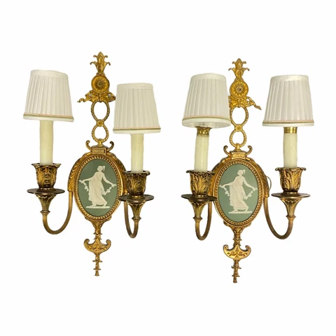 Wedgwood Porcelain and Gilt Bronze Sconces in Louis XVI Style Cover