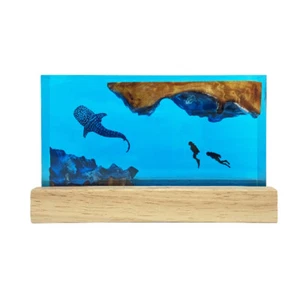 Solid Wood Resin Marine Whale Shark Diver Night Light Atmosphere Holiday Gift - Picture 1 of 12
