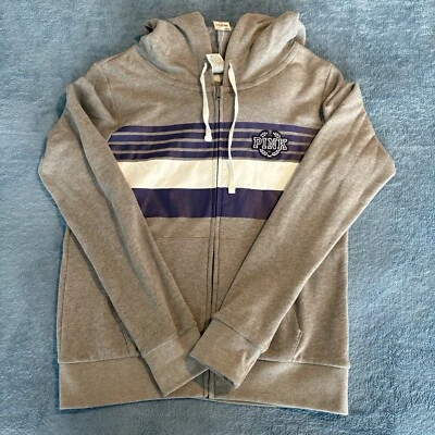 Sudadera con capucha para mujer Victorias Secret rosa nueva púrpura a rayas gris mediana Foto 1 de 4