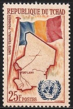 Chad #68 (A3) VF MLH - 1961 25fr Flag and Map of Chad and United Nations Emblem