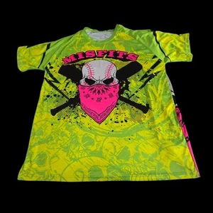Big League Misfits Skulls Neon Colors Short Sleeve 3X Baseball Shirt Polyester  - Picture 1 of 24