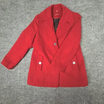 Blazer Abrigo Chaqueta Calvin Klein Mujer Rojo Mezcla Lana Botón Frontal Talla Mediana Foto 1 de 4
