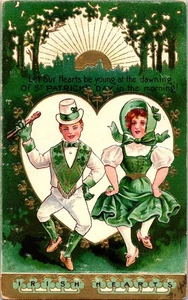 Antike IRISCHE POSTKARTE geprägt, Herzen, um jung zu sein, dämmert 1909 - Bild 1 von 2