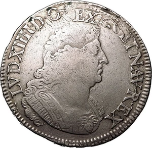 1694-H FRANCE Ecu Palmes Flan Reforme Silver Coin La Rochelle mint Louis XIV - Bild 1 von 2