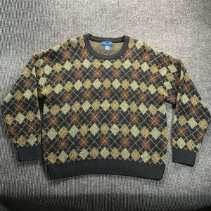 Vintage Towncraft Sweater Mens XL Argyle Knit Crewneck Brown Green 90s Grandpa - Picture 1 of 14