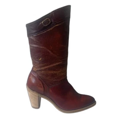 Vintage Y2K Size 7.5 Women's Stack Heel Distressed Western Boots Mid-Calf  - Image 1 of 4