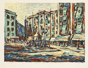 C. SCHELLER (20.Jhd), Plaza San Agustín Viejo, Siebdruck Expressionismus Stadtbi - Picture 1 of 5
