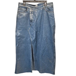 Gonna midi asimmetrica ZARA donna XL Trf argento metallizzato denim - Foto 1 di 7