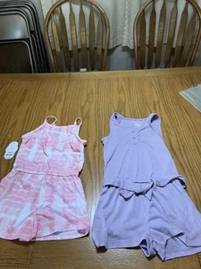 NWT XS (4-5) Wonder Nation 2 Pack Knit Romper Dress Purple & Pink/white - Picture 1 of 24