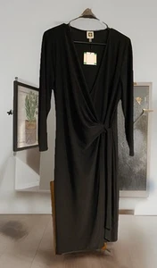 ANNE KLEIN DRESS SIZE LARGE BLACK WRAP DRESS CAREER COCKTAIL NWT - Picture 1 of 9